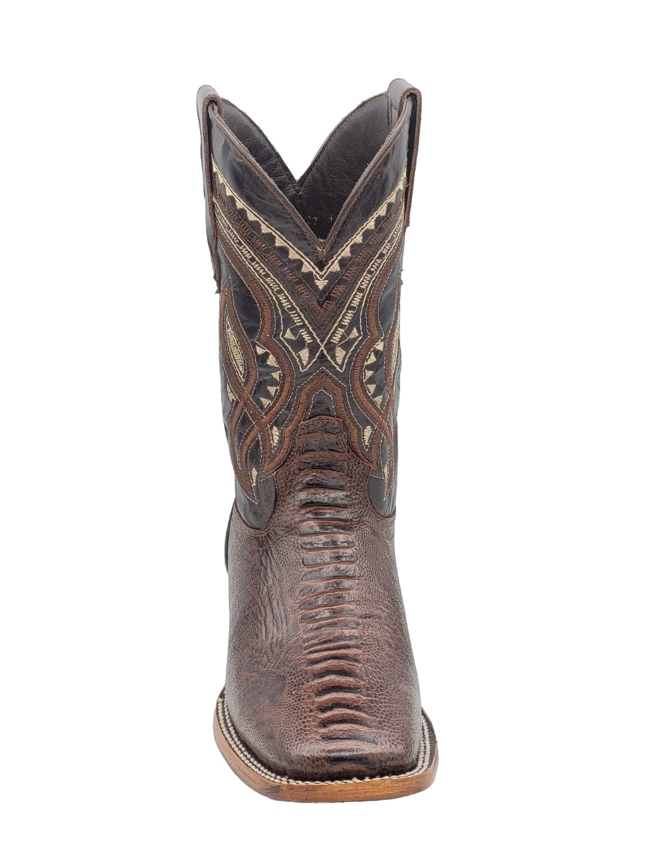 OSTRICH - Leg Print Leather Wide Square Toe