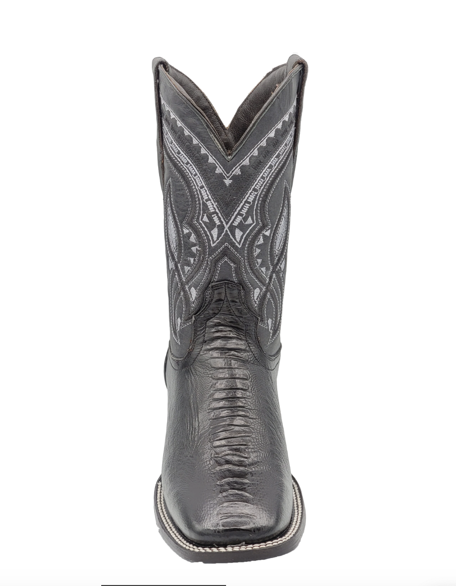 OSTRICH - Leg Print Leather Wide Square Toe